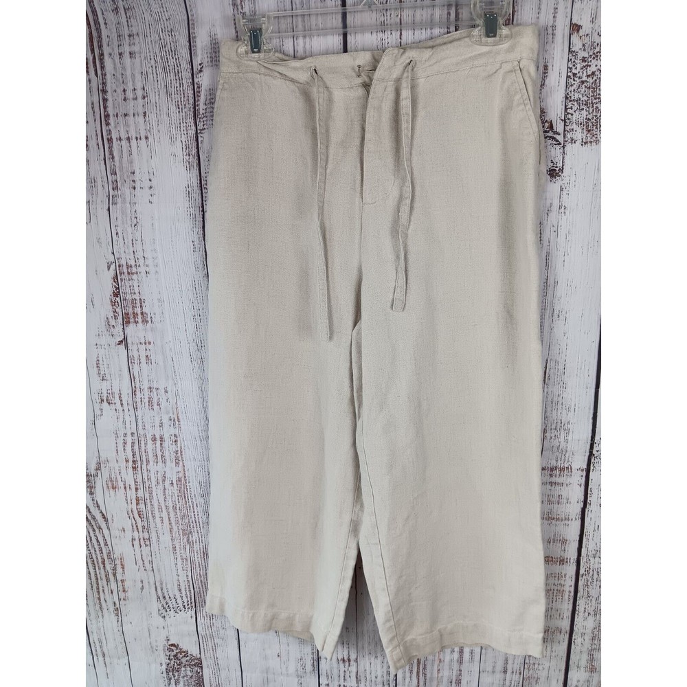 Relativity Cropped Pants Women’s Medium P Beige Linen Wide Leg  Drawstring